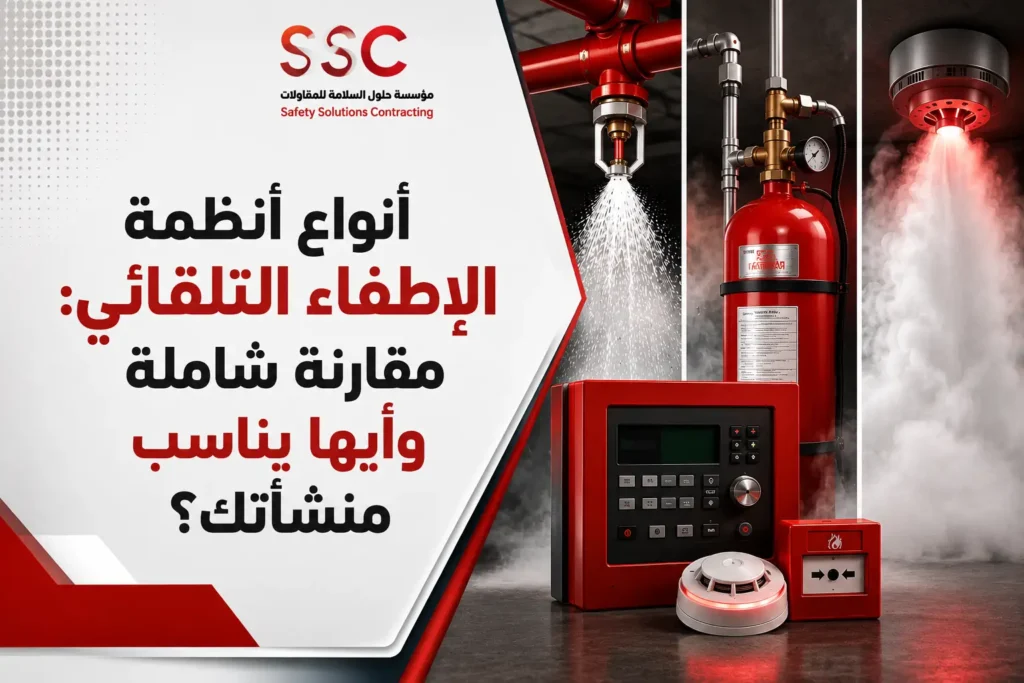 أنواع أنظمة الإطفاء التلقائي: أيها يناسب منشأتك؟